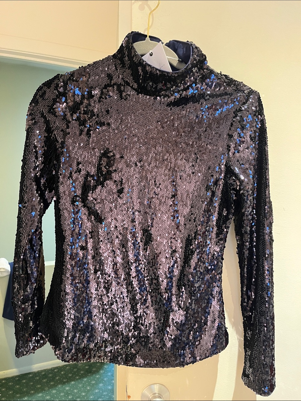 L'Academie Black Sequin Turtleneck Long Sleeve Top